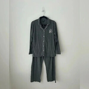 Laura Ashley Grey Pajama Set 2 Piece Button Front Lounge Sleepwear Women’s M